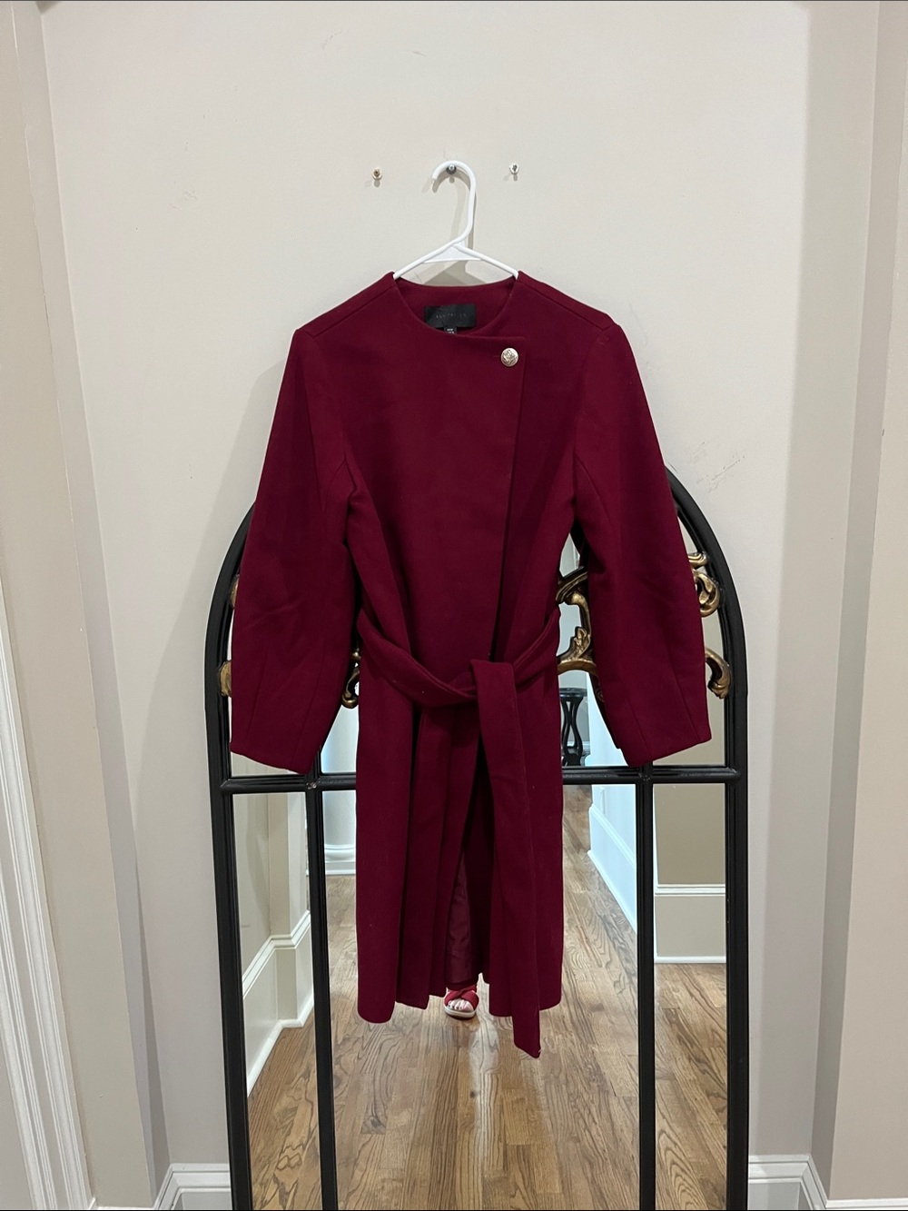 Ann Taylor Wine Red Long Sleeve Belted Coat